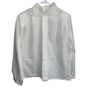 Vintage 70's High Neck Victorian Style Ivory Blouse - Sz. 14